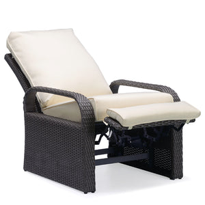 English Elm Outdoor Garden Recliner Chair with Thick Removable Cushion, Rust‑Proof Aluminum Frame, 3‑Position Recline, Weatherproof Wicker Comfort Gray+Beige W1889113134