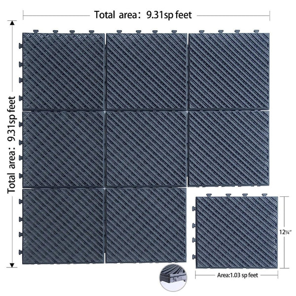 English Elm Patio Interlocking Composite Deck Tiles Checked Grid Drainage Design for Balcony Pool Dark Gray W1859113488