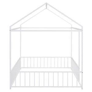 English Elm Full Metal House Bed Frame Full Size with Roof & Safety Fence, Sturdy Play-Sleep Space for Kids White MF304787AAK