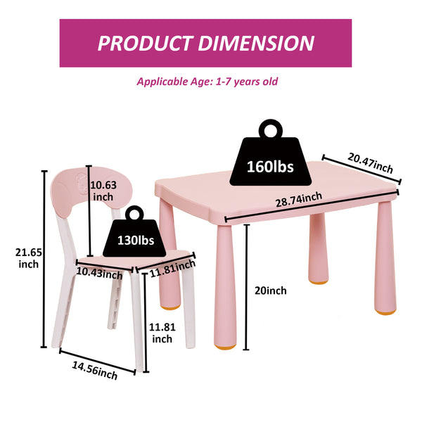 English Elm Kids Table Spacious Rectangular Activity Table for School Home Play Reading Dining Safe Easy Clean Pink W1859113383