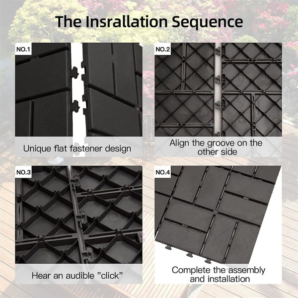 English Elm Patio Interlocking Composite Deck Tiles Waterproof Drainage Grid for Balcony or Backyard Gray W1859P184896