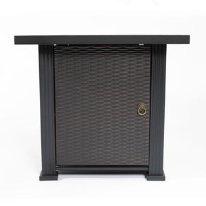 English Elm 28" 28inch Propane Fire Pit Table 50000 BTU Square Steel Outdoor Patio Table with Rocks Lid Black W853102853