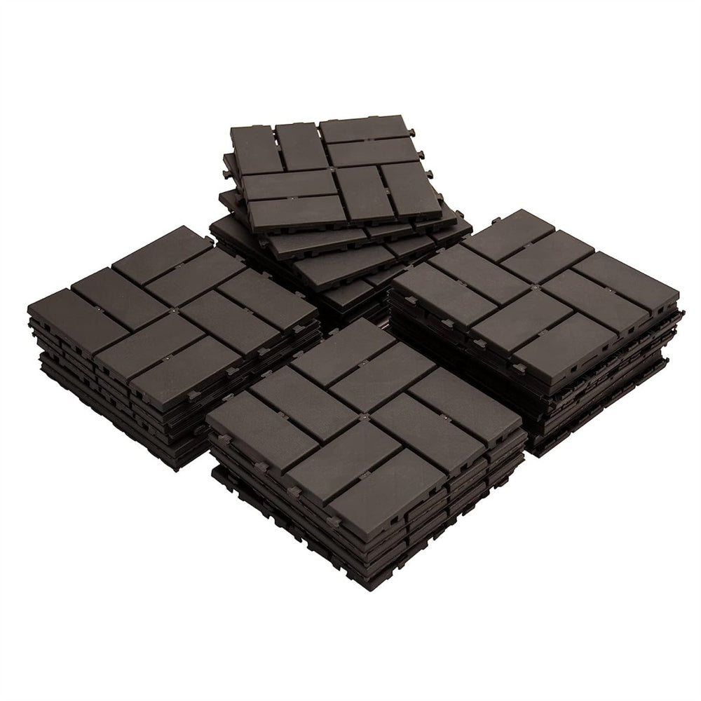 English Elm Patio Interlocking Composite Deck Tiles Checked Grid Drainage Design for Balcony Pool Brown W1859113478