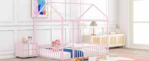 English Elm Full Metal House Bed Frame Full Size with Roof & Safety Fence, Sturdy Play-Sleep Space for Kids Pink MF304787AAH
