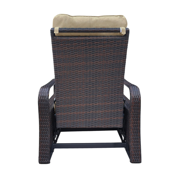 English Elm Outdoor Recliner - Adjustable Wicker Lounge Chair with 5.12" Thick Cushion, Rust‑Resistant Aluminum Frame, Khaki W1889109402