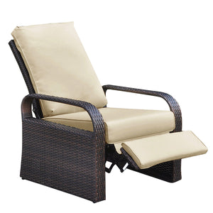 English Elm Outdoor Recliner - Adjustable Wicker Lounge Chair with 5.12" Thick Cushion, Rust‑Resistant Aluminum Frame, Khaki W1889109402