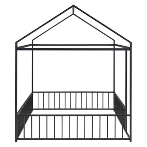 English Elm Full Metal House Bed Frame Full Size with Roof & Safety Fence, Sturdy Play-Sleep Space for Kids Black MF304787AAB
