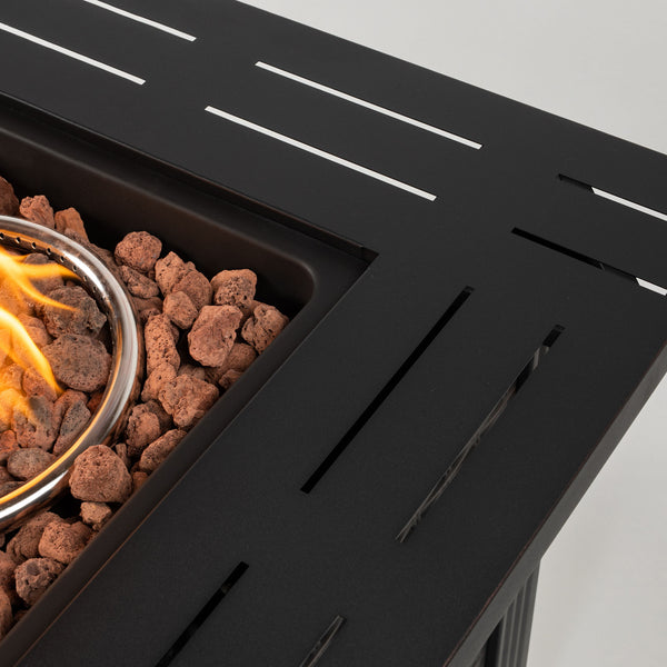 English Elm 28" 28inch Propane Fire Pit Table 50000 BTU Square Steel Outdoor Patio Table with Rocks Lid Black W853102853