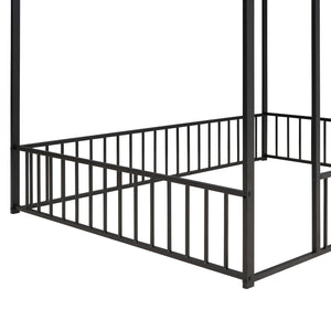 English Elm Full Metal House Bed Frame Full Size with Roof & Safety Fence, Sturdy Play-Sleep Space for Kids Black MF304787AAB