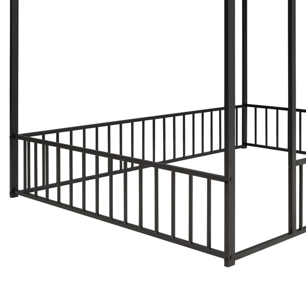 English Elm Full Metal House Bed Frame Full Size with Roof & Safety Fence, Sturdy Play-Sleep Space for Kids Black MF304787AAB
