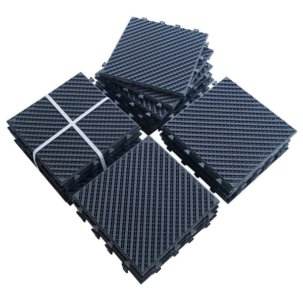English Elm Patio Interlocking Composite Deck Tiles Checked Grid Drainage Design for Balcony Pool Dark Gray W1859113488