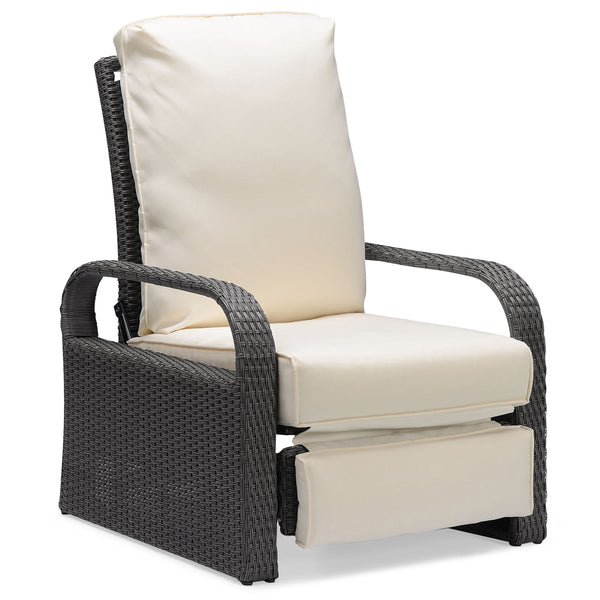 English Elm Outdoor Garden Recliner Chair with Thick Removable Cushion, Rust‑Proof Aluminum Frame, 3‑Position Recline, Weatherproof Wicker Comfort Gray+Beige W1889113134