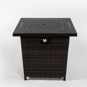 English Elm 28" 28inch Propane Fire Pit Table 50000 BTU Square Steel Outdoor Patio Table with Rocks Lid Black Brown W853102854