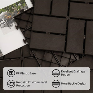 English Elm Patio Interlocking Composite Deck Tiles Checked Grid Drainage Design for Balcony Pool Brown W1859113478