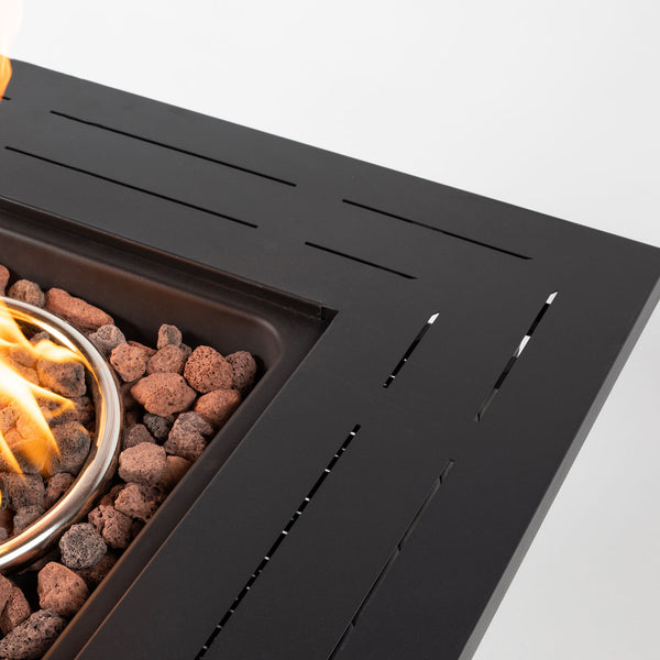 English Elm 28" 28inch Propane Fire Pit Table 50000 BTU Square Steel Outdoor Patio Table with Rocks Lid Black Brown W853102854
