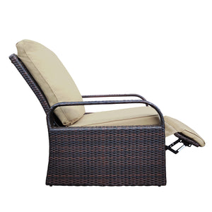 English Elm Outdoor Recliner - Adjustable Wicker Lounge Chair with 5.12" Thick Cushion, Rust‑Resistant Aluminum Frame, Khaki W1889109402