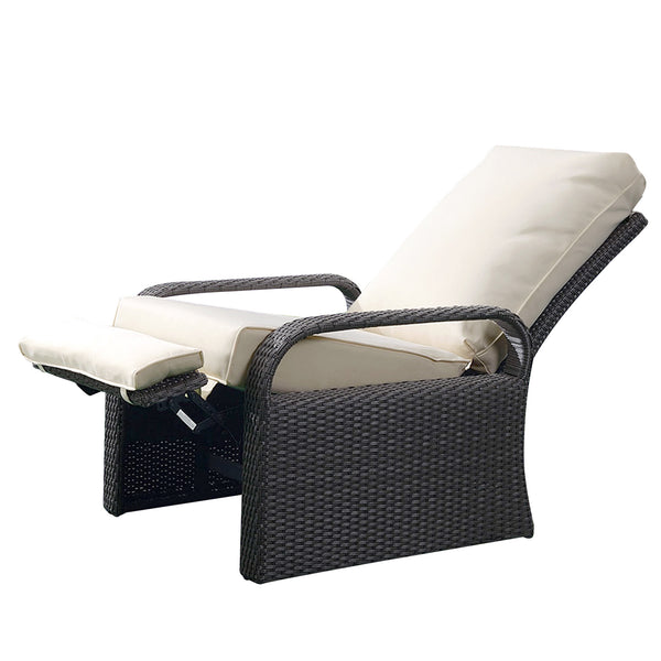 English Elm Outdoor Garden Recliner Chair with Thick Removable Cushion, Rust‑Proof Aluminum Frame, 3‑Position Recline, Weatherproof Wicker Comfort Gray+Beige W1889113134