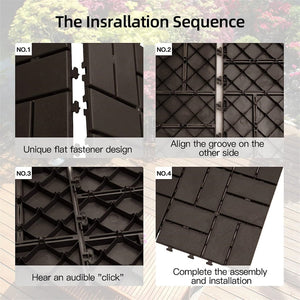 English Elm Patio Interlocking Composite Deck Tiles Checked Grid Drainage Design for Balcony Pool Brown W1859113478