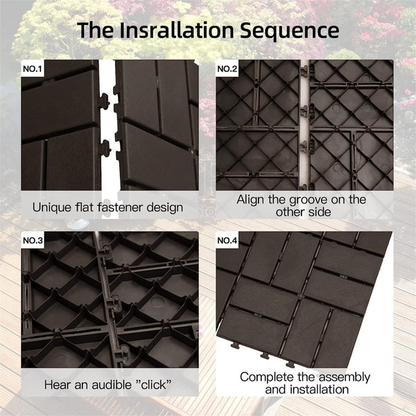 English Elm Patio Interlocking Composite Deck Tiles Waterproof Drainage Grid for Balcony or Backyard Brown W1859P184882