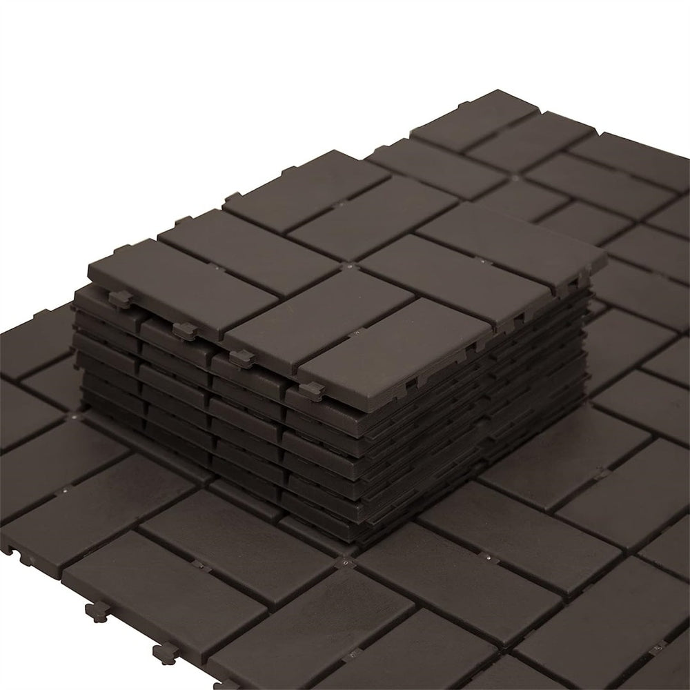 English Elm Patio Interlocking Composite Deck Tiles Checked Grid Drainage Design for Balcony Pool Brown W1859113478