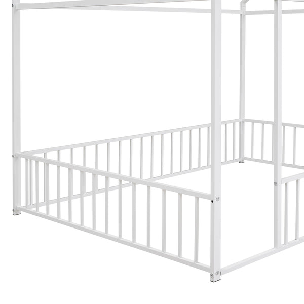 English Elm Full Metal House Bed Frame Full Size with Roof & Safety Fence, Sturdy Play-Sleep Space for Kids White MF304787AAK