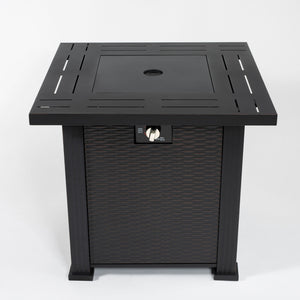 English Elm 28" 28inch Propane Fire Pit Table 50000 BTU Square Steel Outdoor Patio Table with Rocks Lid Black W853102853