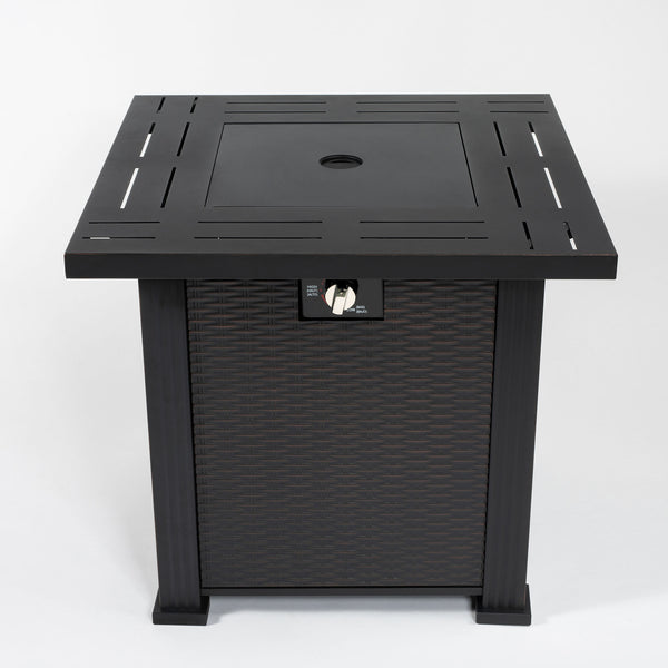 English Elm 28" 28inch Propane Fire Pit Table 50000 BTU Square Steel Outdoor Patio Table with Rocks Lid Black W853102853