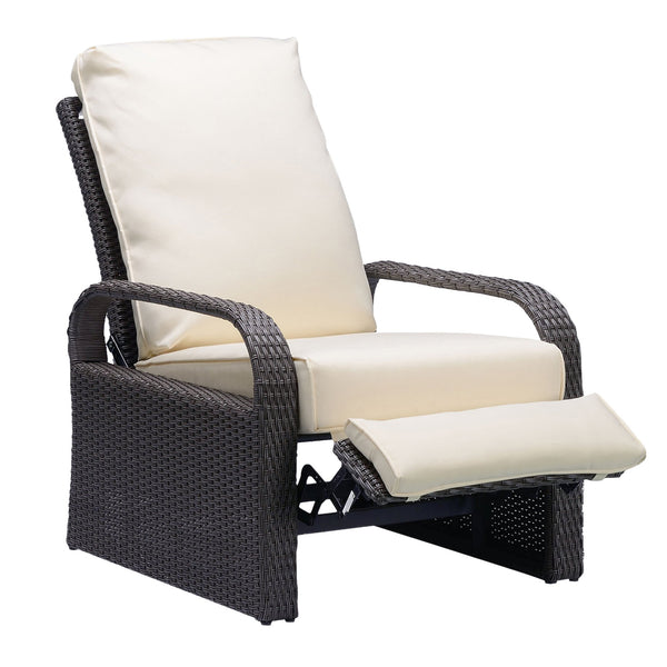 English Elm Outdoor Garden Recliner Chair with Thick Removable Cushion, Rust‑Proof Aluminum Frame, 3‑Position Recline, Weatherproof Wicker Comfort Gray+Beige W1889113134