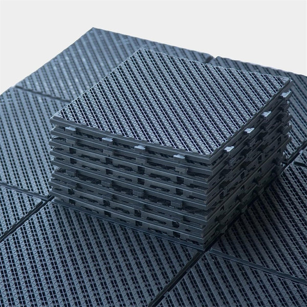 English Elm Patio Interlocking Composite Deck Tiles Checked Grid Drainage Design for Balcony Pool Dark Gray W1859113488