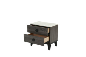 English Elm NIGHTSTAND Rustic Oak Finish with Faux Marble Top and Drawer Storage – Compact 23"x15"x23"H Bedroom Piece Dark Gray 26 L x 19 W x 21 H B089112928