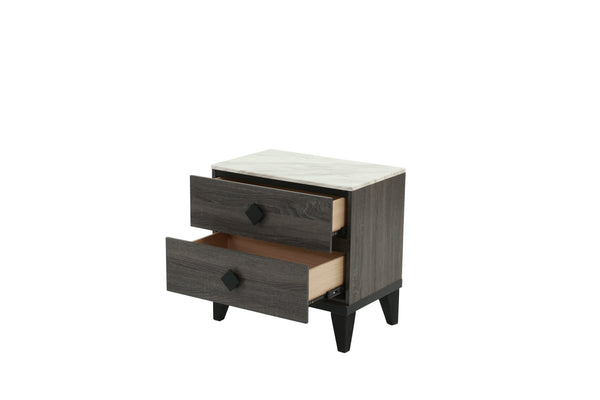 English Elm NIGHTSTAND Rustic Oak Finish with Faux Marble Top and Drawer Storage – Compact 23"x15"x23"H Bedroom Piece Dark Gray 26 L x 19 W x 21 H B089112928