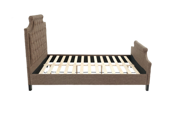 English Elm FULL Bed Brown Fabric Platform with Solid Wood Frame, 50" Headboard, 28" Footboard — Modern Durable Design B089S00136