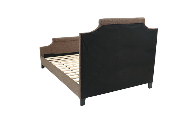 English Elm FULL Bed Brown Fabric Platform with Solid Wood Frame, 50" Headboard, 28" Footboard — Modern Durable Design B089S00136