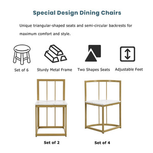 English Elm Topmax Faux Marble 7 Piece Dining Set Seats Six with Iron Frame Modern Glam Appeal Golden+White N717S000017G