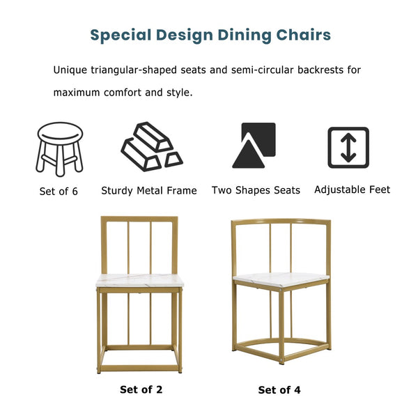 English Elm Topmax Faux Marble 7 Piece Dining Set Seats Six with Iron Frame Modern Glam Appeal Golden+White N717S000017G