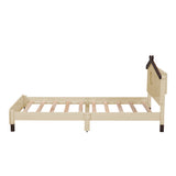 English Elm Twin Size Wood Platform Bed With House-Shaped Headboard and Motion Activated Night Lights (Cream+Walnut)