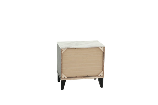 English Elm NIGHTSTAND Rustic Oak Finish with Faux Marble Top and Drawer Storage – Compact 23"x15"x23"H Bedroom Piece Dark Gray 26 L x 19 W x 21 H B089112928