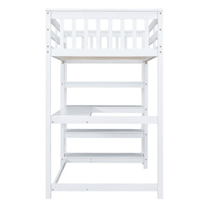 English Elm Twin Pine Loft Bed with Built-in Desk Open Shelves and Led Ambient Lighting GX000245AAK