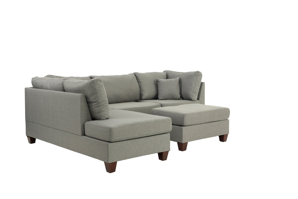 English Elm 3-PC Sectional in Gray Reversible Chaise Sofa & Ottoman Set 104"W Linen-Like Fabric Wood Frame Durable B089S00116
