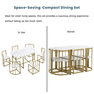 English Elm Topmax Faux Marble Seven Piece Dining Set Gold Iron Legs Seats Six Compact Spaces SP000017AAG