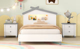 English Elm Twin Size Wood Platform Bed With House-Shaped Headboard and Motion Activated Night Lights (White+Gray)