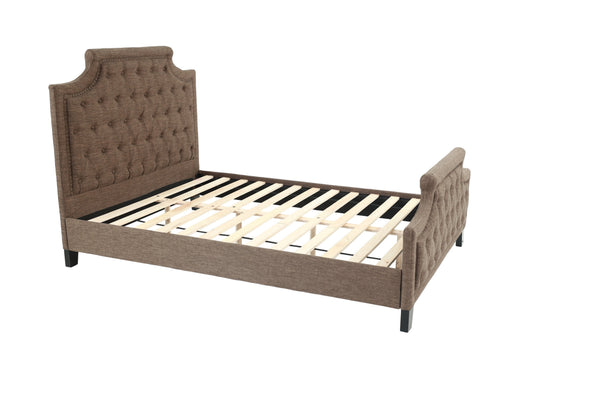 English Elm FULL Bed Brown Fabric Platform with Solid Wood Frame, 50" Headboard, 28" Footboard — Modern Durable Design B089S00136