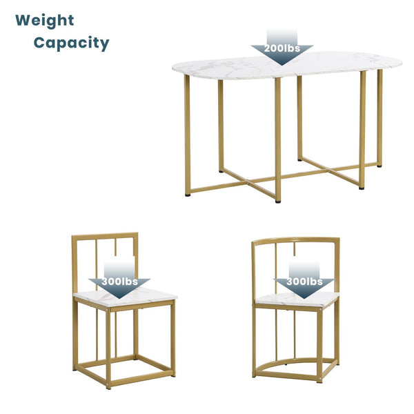 English Elm Topmax Faux Marble Seven Piece Dining Set Gold Iron Legs Seats Six Compact Spaces SP000017AAG