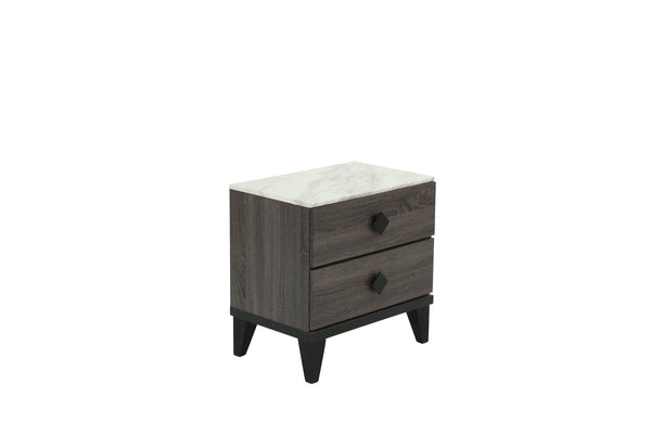 English Elm NIGHTSTAND Rustic Oak Finish with Faux Marble Top and Drawer Storage – Compact 23"x15"x23"H Bedroom Piece Dark Gray 26 L x 19 W x 21 H B089112928