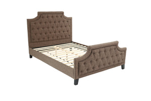 English Elm FULL Bed Brown Fabric Platform with Solid Wood Frame, 50" Headboard, 28" Footboard — Modern Durable Design B089S00136