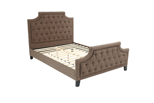English Elm FULL Bed Brown Fabric Platform with Solid Wood Frame, 50" Headboard, 28" Footboard — Modern Durable Design B089S00136