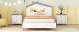 English Elm Twin Size Wood Platform Bed With House-Shaped Headboard and Motion Activated Night Lights (White+Gray)