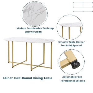 English Elm Topmax Faux Marble 7 Piece Dining Set Seats Six with Iron Frame Modern Glam Appeal Golden+White N717S000017G