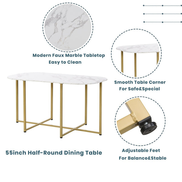 English Elm Topmax Faux Marble 7 Piece Dining Set Seats Six with Iron Frame Modern Glam Appeal Golden+White N717S000017G