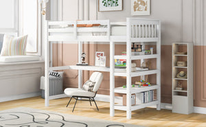 English Elm Twin Pine Loft Bed with Built-in Desk Open Shelves and Led Ambient Lighting GX000245AAK